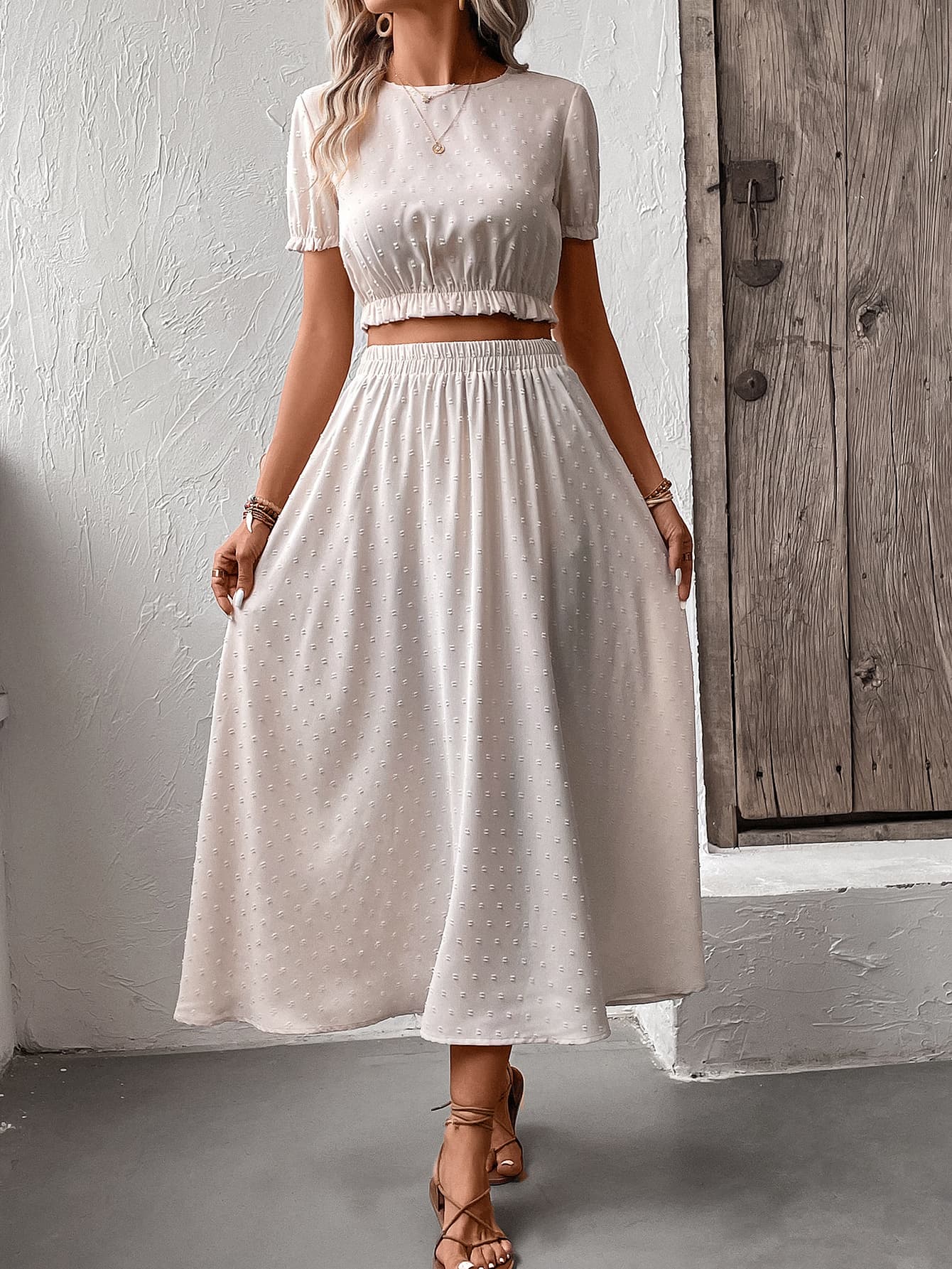 Swiss Dot Cropped Top and Skirt Set