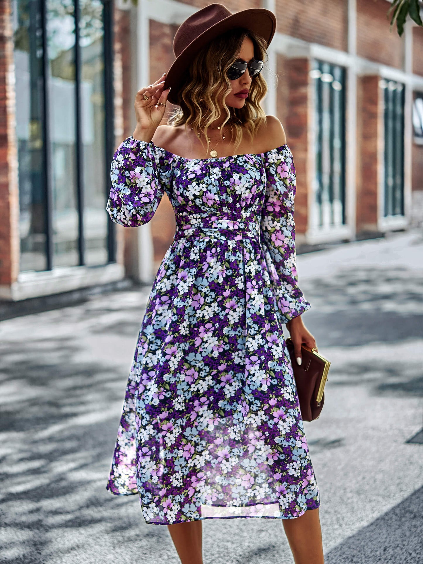 Floral Square Neck Smocked Balloon Sleeve Dress